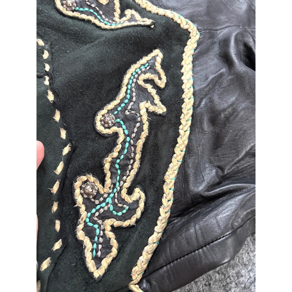 Michelle Julene Couture Leather Pants Concho Western Beaded Rare Boho Black VTG - Picture 10 of 16